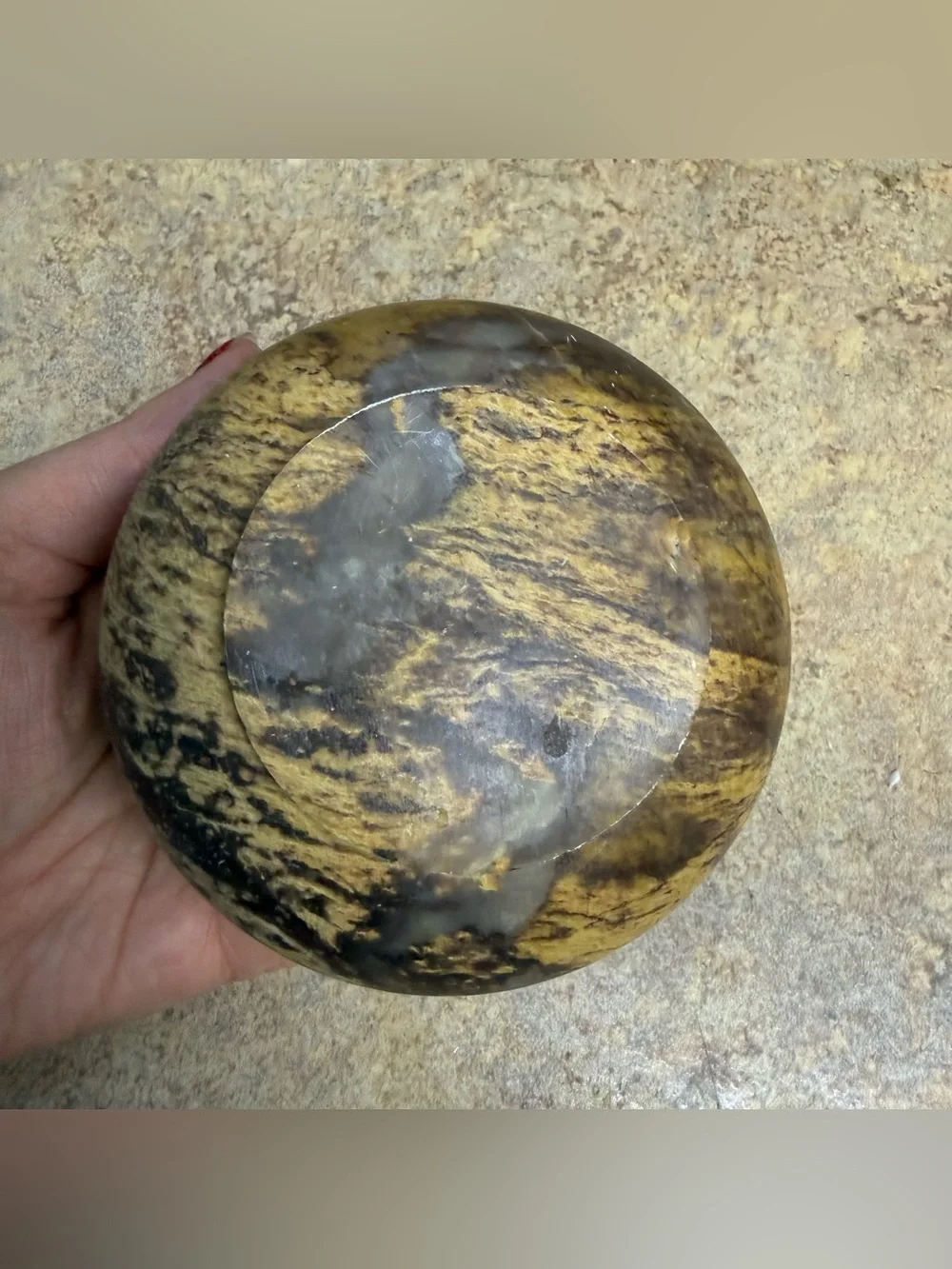 Carved Stone Incense Burner Trinket Dish with Lid Floral Design_3